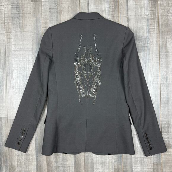 Zadig & Voltaire Veda Bis Deluxe Blazer Medium Gray Bug Rhinestone Jacket Preppy - Picture 1 of 15